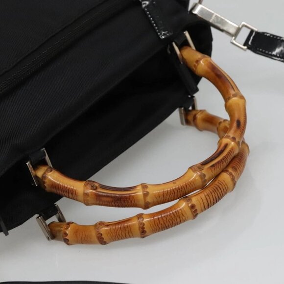 GUCCI Bamboo Hand Bag Nylon 2way Black Silver 002 2058 0508 5 Auth 138391 - Picture 8 of 16